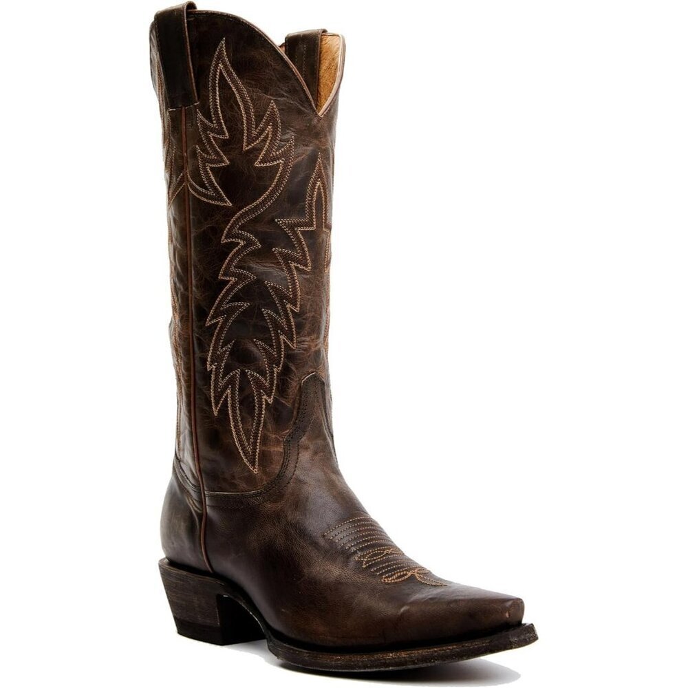 Women's Embroidered Chunky Heel Mid Calf Pointed Toe Cowgirl Boot Chocolate